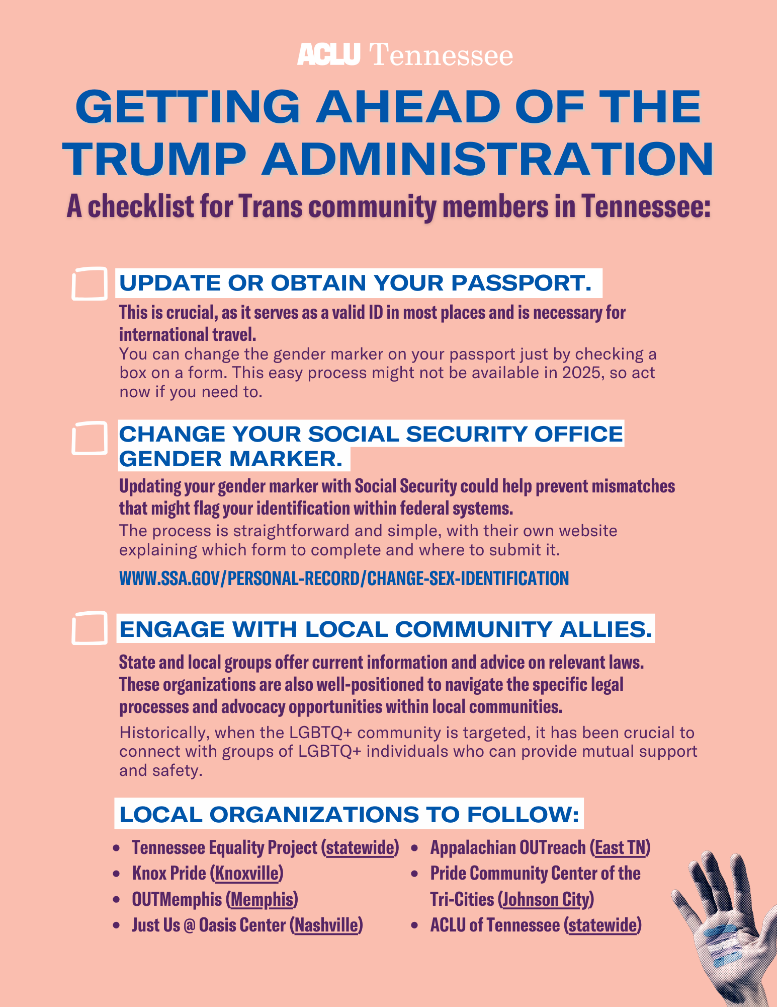 A short checklist for Tennessee's trans community members to get ahead of the Trump Administration