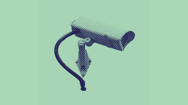 A surveillance camera on a green background