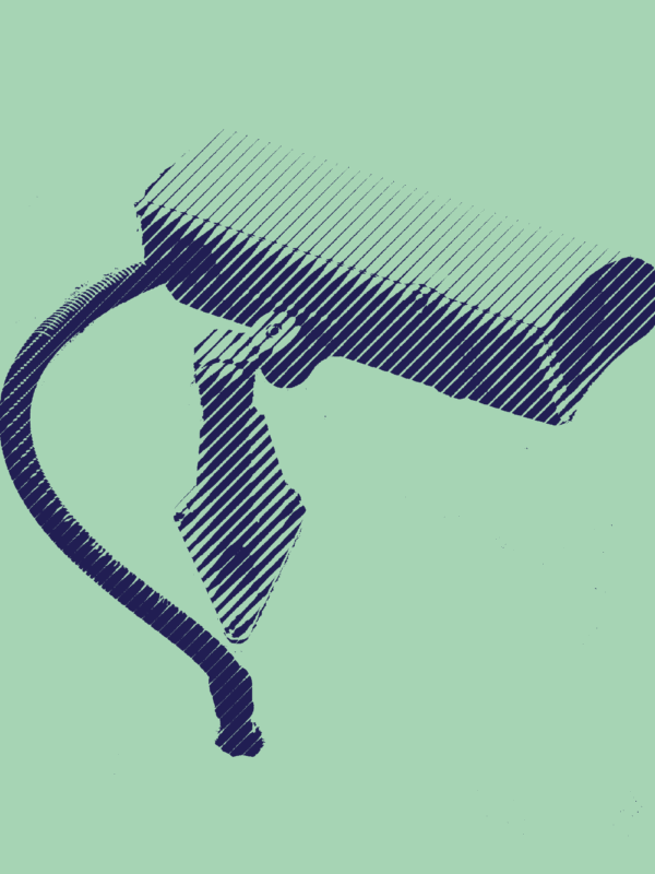 A surveillance camera on a green background
