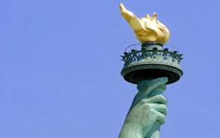 A zoomed-in image of the Statue of Liberty's torch