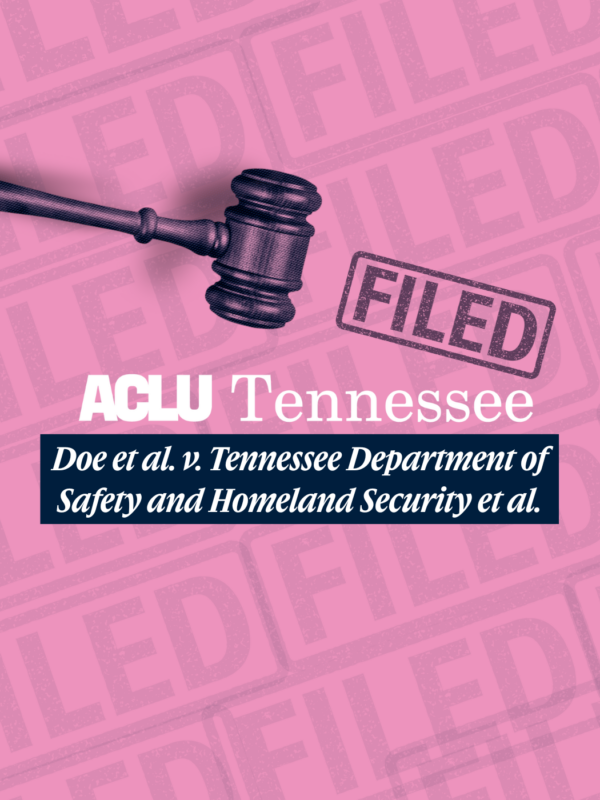 gavel hovering over logo with case name, file stamp on top