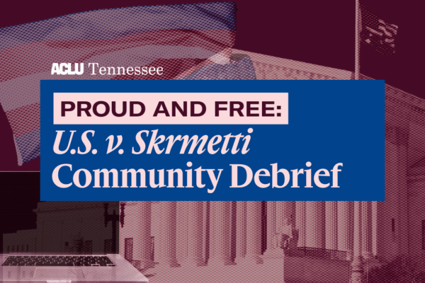 banner for webinar with supreme court building, trans pride flag, and name of webinar