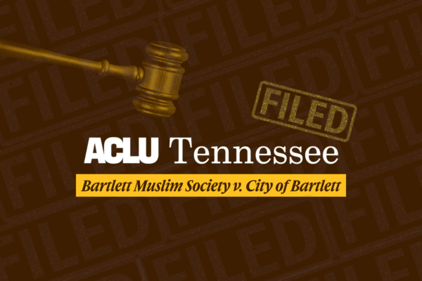 gavel hovering over logo with name of case underneath, filed stamp on top