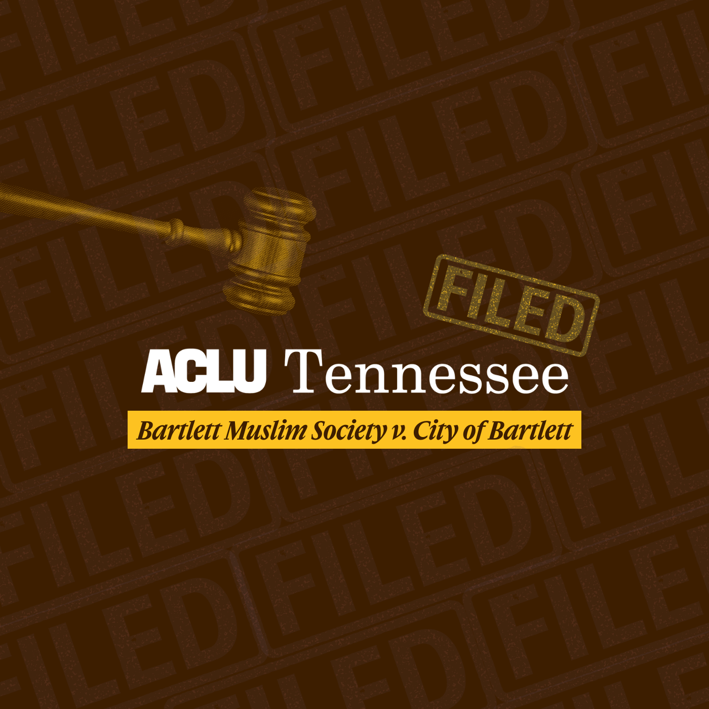 gavel hovering over logo with name of case underneath, filed stamp on top