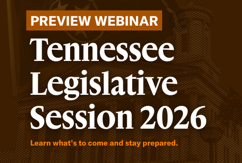 brown graphic with orange and white lettering that says "Preview Webinar" "Tennessee legislative session 2026"