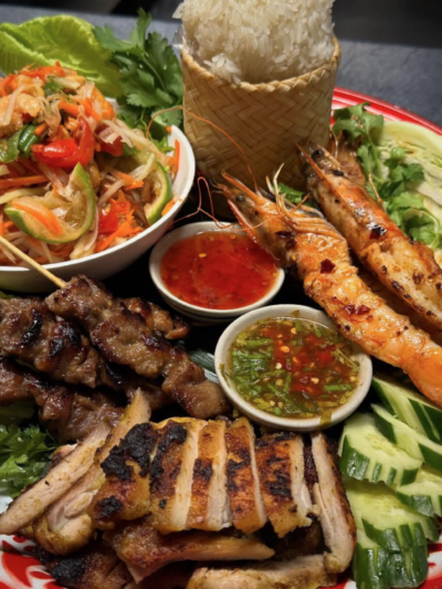 colorful image of international food dishes.