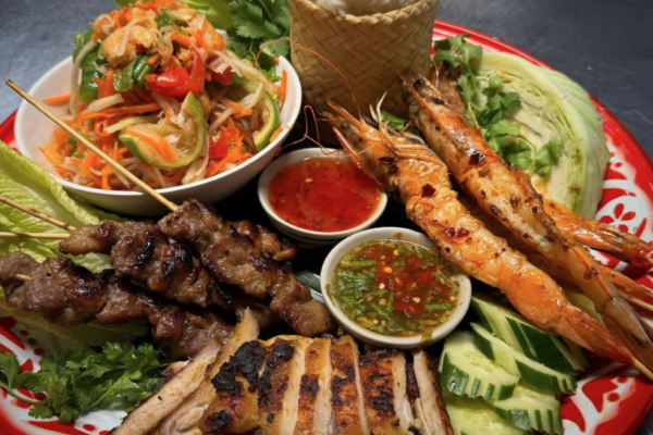 colorful image of international food dishes.