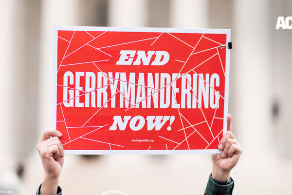End Gerrymandering Now Sign in red and white