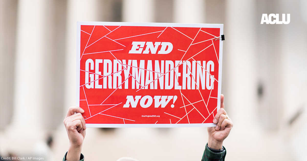 End Gerrymandering Now Sign in red and white