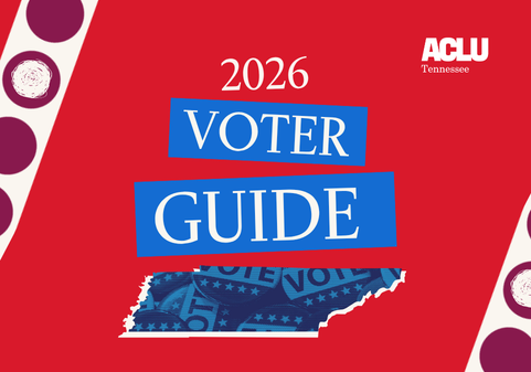 Red Cover with the words VOTER GUIDE in white text on a blue background.