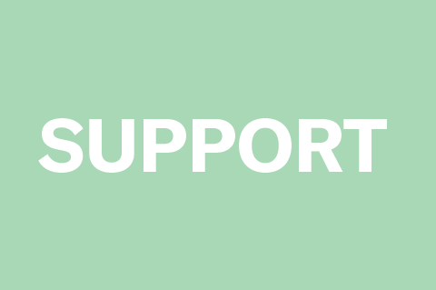 The word "support" on a light green background