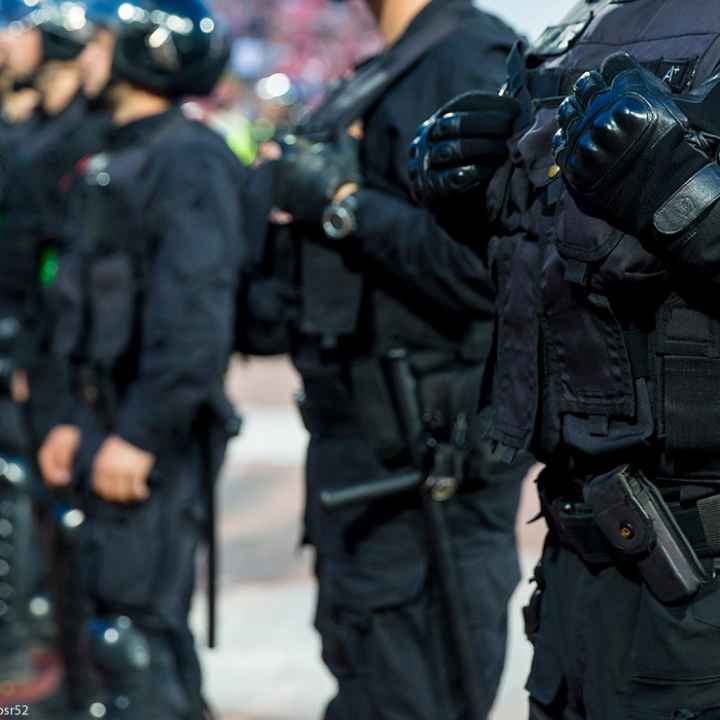 Special police unit at a stadium event.