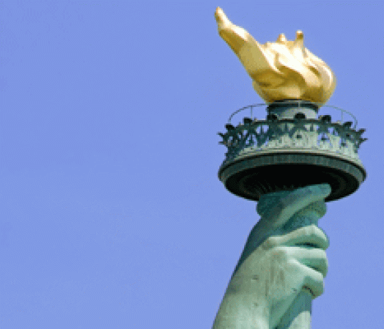 A zoomed-in image of the Statue of Liberty's torch